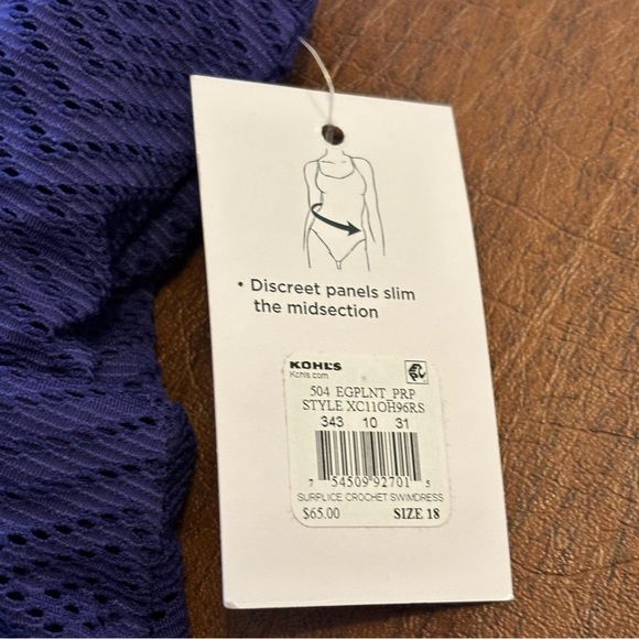 NWT Croft & Barrow One Piece Swimsuit Swim Dress Purple Size 18 - Picture 7 of 9